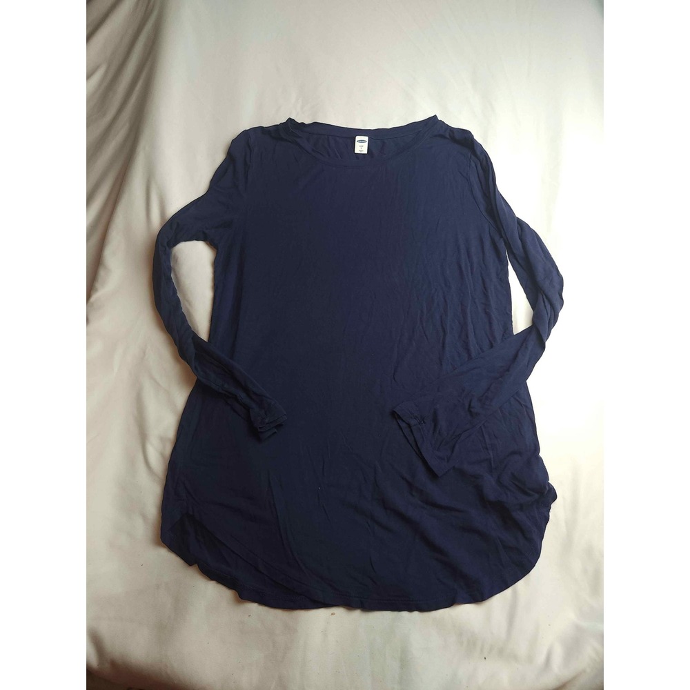 Old Navy Luxe Womens Large Navy Blue Long Sleeve Crew Neck High Low Hem Tee